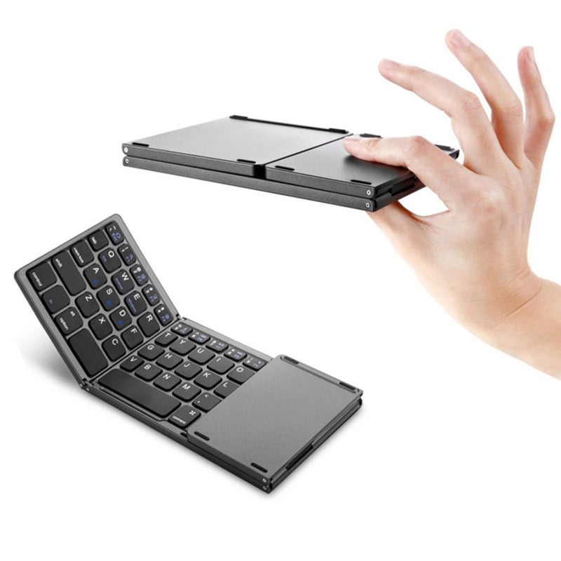 Foldable BT Portable Wireless Keyboard with Built-in Rechargeable Battery Grey - Image 1