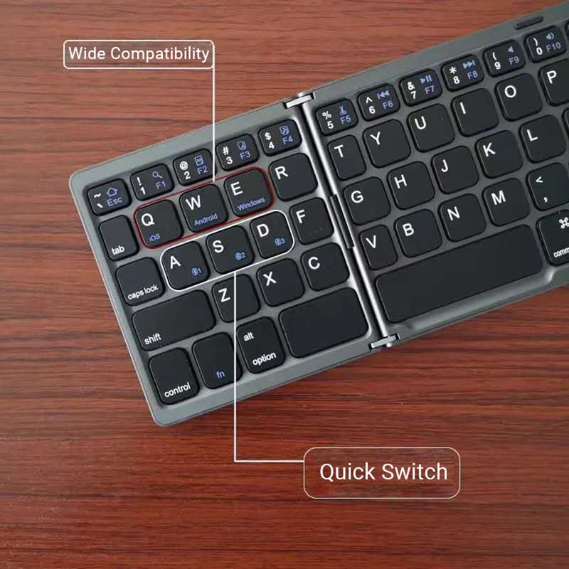 Foldable BT Portable Wireless Keyboard with Built-in Rechargeable Battery Grey - Image 5