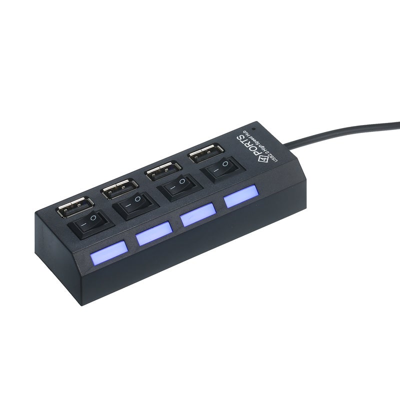 4-Ports USB Hub 480Mbps High Speed Data Transfer USB 2.0 Charging Splitter with Separated On/Off Switch LED Indicator Black - Image 5