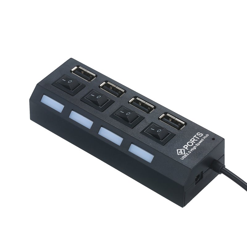 4-Ports USB Hub 480Mbps High Speed Data Transfer USB 2.0 Charging Splitter with Separated On/Off Switch LED Indicator Black - Image 3