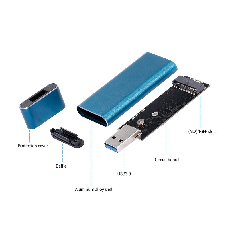 Generic - USB 3.0 to M.2 NGFF SSD Enclosure Solid State Drive Aluminum Alloy SSD Case Portable U Disk Type SSD Enclosure Blue - Image 1