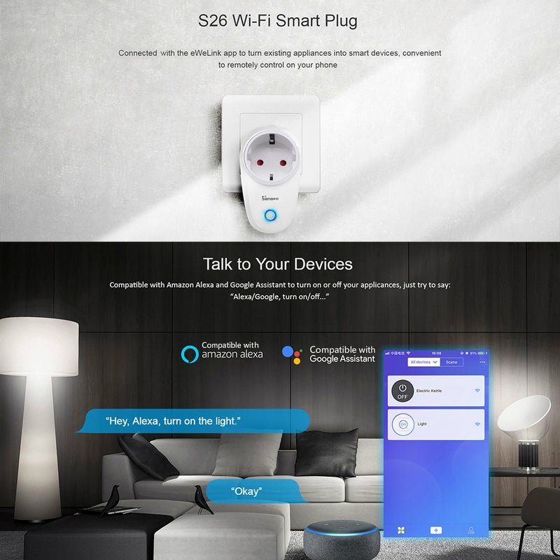SONOFF - Sonoff S26 Wi-Fi Smart Plug Socket Outlet Home Automation Time Timing Switch White - Image 1