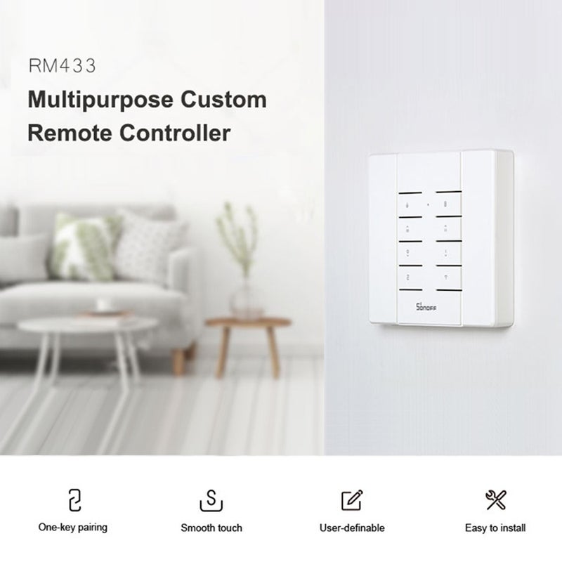 SONOFF - RM433 8 Keys Multipurpose Custom 433 MHz RF Remote Control Switch Replacement White - Image 1