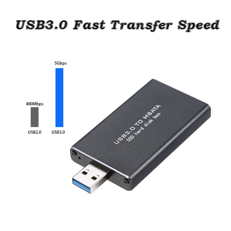 Generic - USB3.0 to MSATA SSD Enclosure Portable External Hard Disk Box USB Disk Driver Support TRIM Black - Image 1
