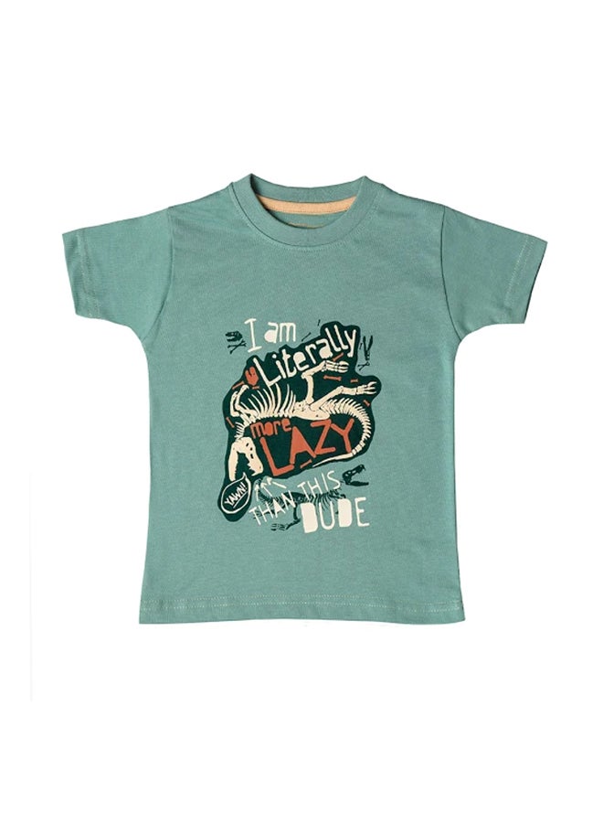kid studio Printed Round Neck T-Shirt Green  - Image 1