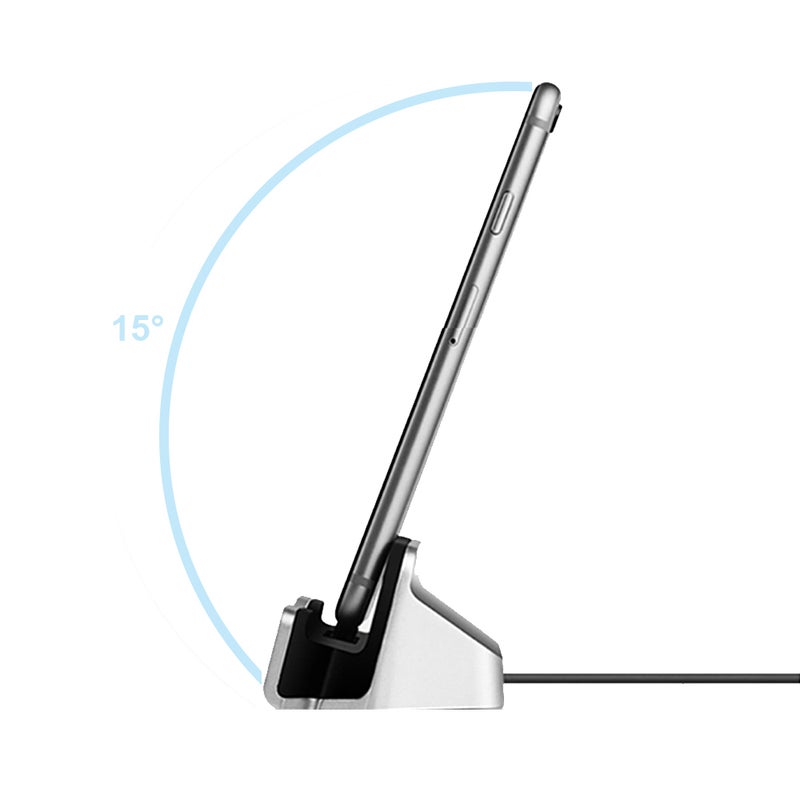 ماركة غير محددة قاعدة شحن للهاتف مزودة بحامل وكابل USB متوافقة مع هاتف آيفون X/8/7/6 وهواتف سامسونج وأندرويد فضي  - Image 5