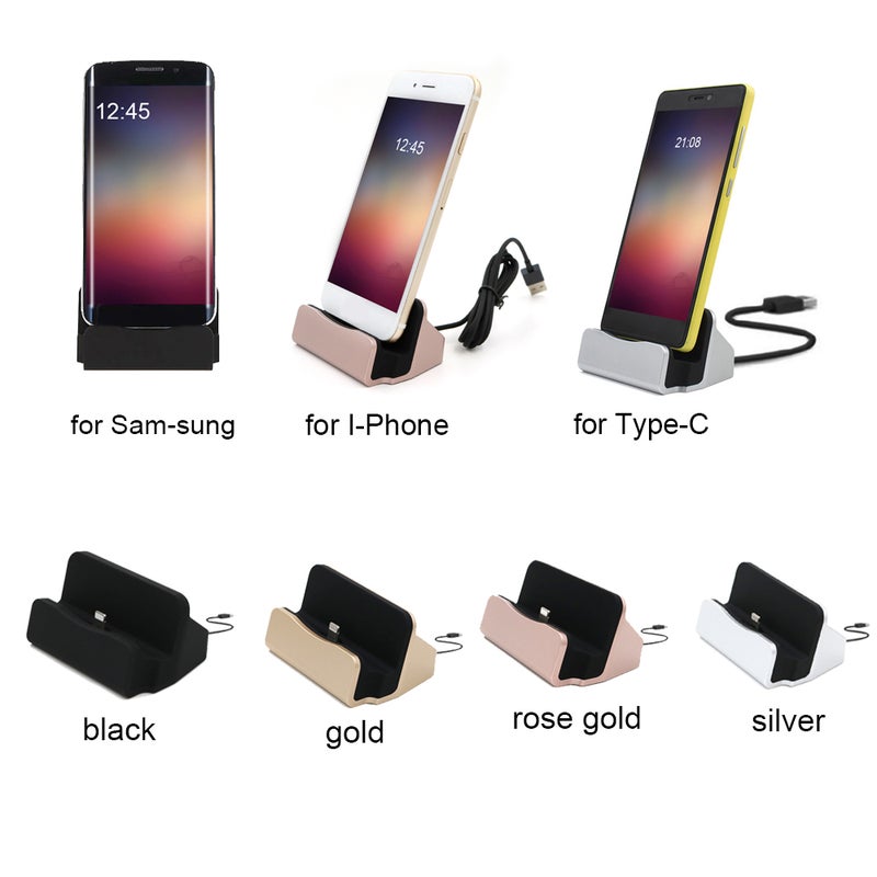 Phone Dock Charging Stand Base Cradle USB Cable Holder Compatible with I-Phone X/8/7/6, Samsung And Android Rose Gold