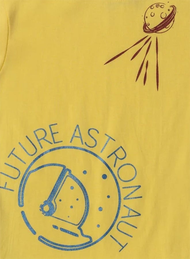 kid studio Printed Round Neck T-Shirt Yellow  - Image 3