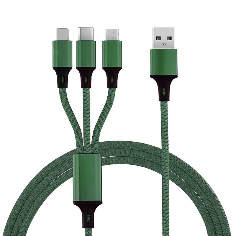 ماركة غير محددة كابل USB 3 في 1 مناسب للهواتف المحمولة اللون الأخضر العسكري  - Image 1