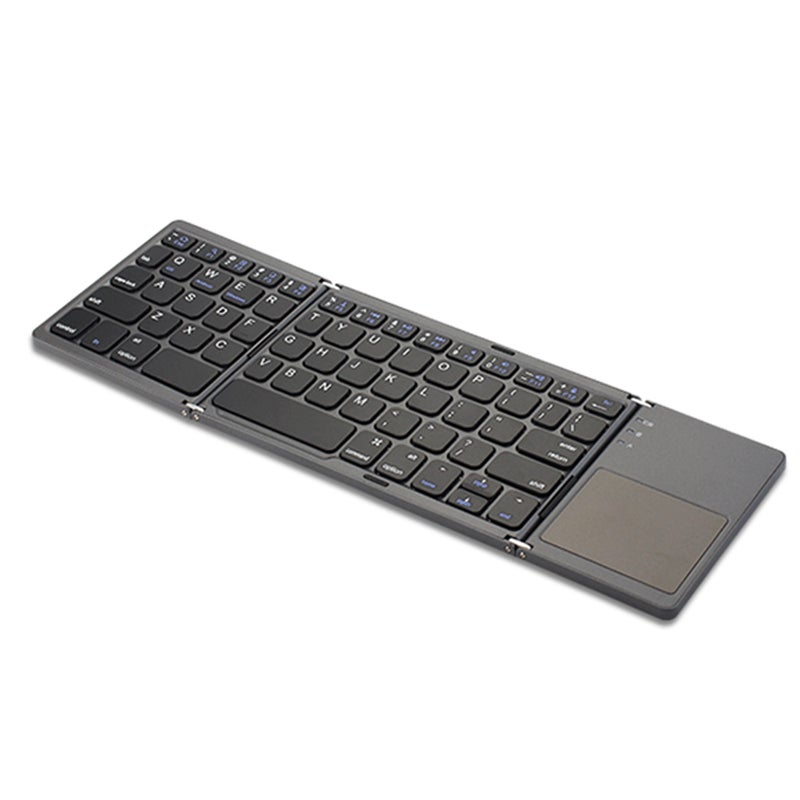 Generic - Mini 3-Folding Keyboard BT Foldable Cordless Keypad with Touchpad for Tablets Phone Black - Image 1