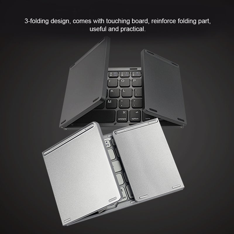 Generic - Mini 3-Folding Keyboard BT Foldable Cordless Keypad with Touchpad for Tablets Phone Black - Image 1