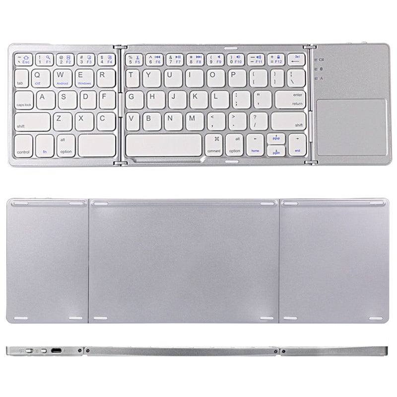Generic - Mini 3-Folding Keyboard BT Foldable Cordless Keypad with Touchpad for Tablets Phone Black - Image 1