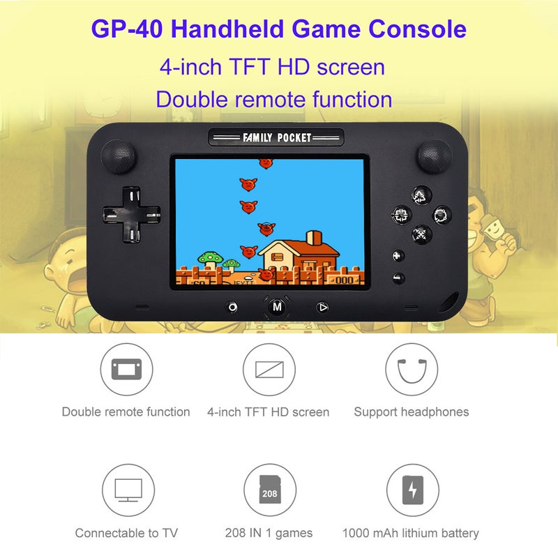 GP40 Nostalgic 4.0 Inch TFT HD Screen Built-in 208 NES Handheld Joystick Game Console - Image 5