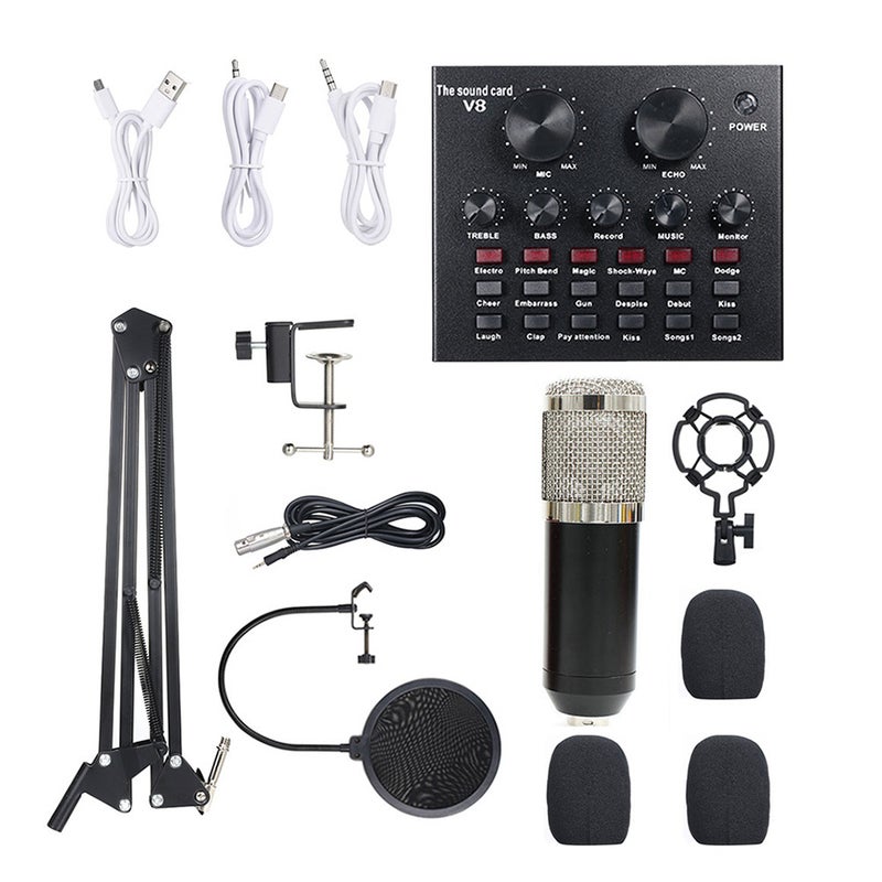 Multi-functional Live Sound Card + Microphone Set Black/Silver  - Image 1