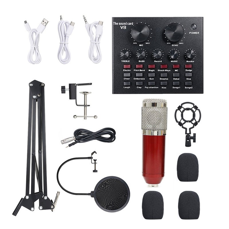 Multi-functional Live Sound Card + Microphone Set Red/Silver  - Image 1