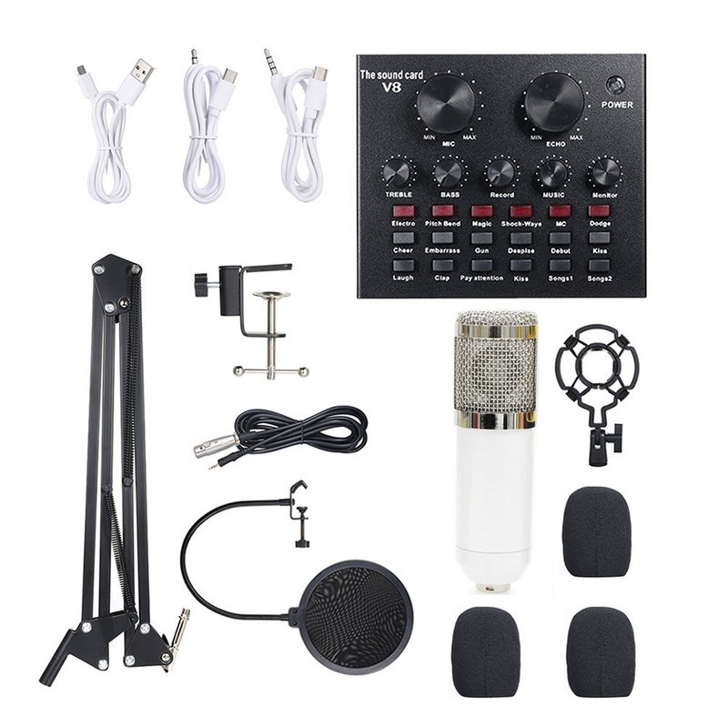 Multi-functional Live Sound Card + Microphone Set White/Silver  - Image 1