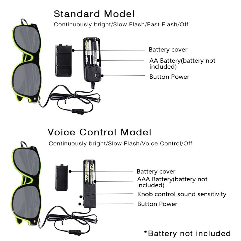 YJ002 10 Colors Optional Light Up El Wire Neon Rave Glowing Party Voice-control LED Glasses - Image 3