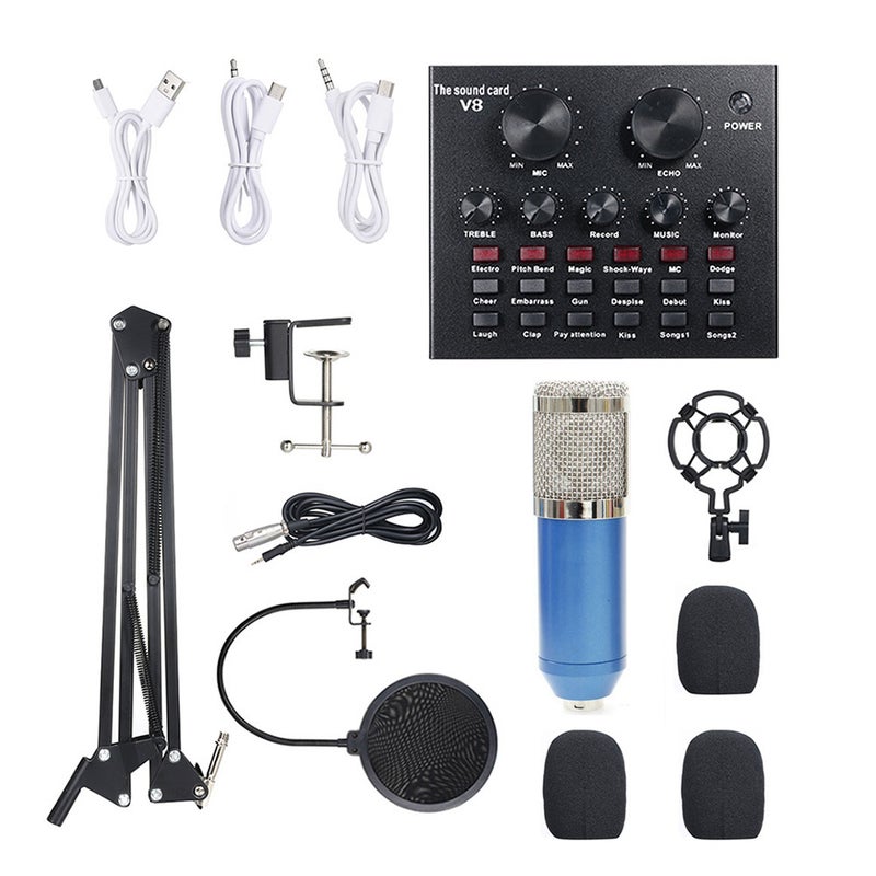 Generic Multi-functional Live Sound Card+ Microphone Set Blue/Silver  - Image 1