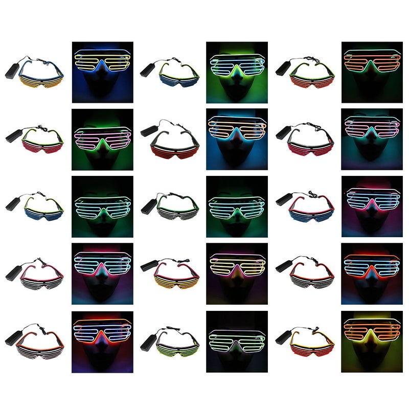 Generic - 15 Colors Optional Light Up El Wire Neon Rave Twinkle Glowing Party LED Glasses - Image 1