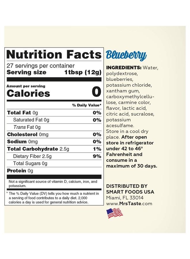 mrs Taste High Fiber, Blueberry Syrup 335grams - Image 3