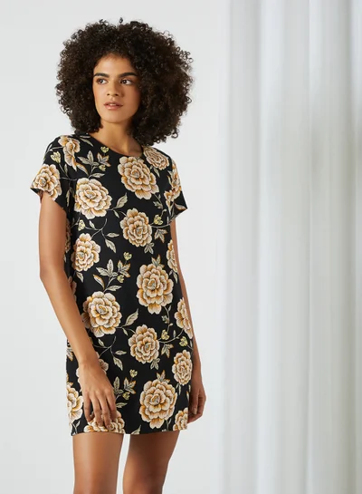 Generic Floral Print Mini Shift Dress Black/Multi