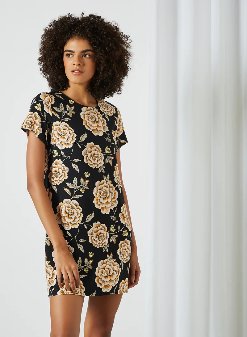 Generic Floral Print Mini Shift Dress Black/Multi