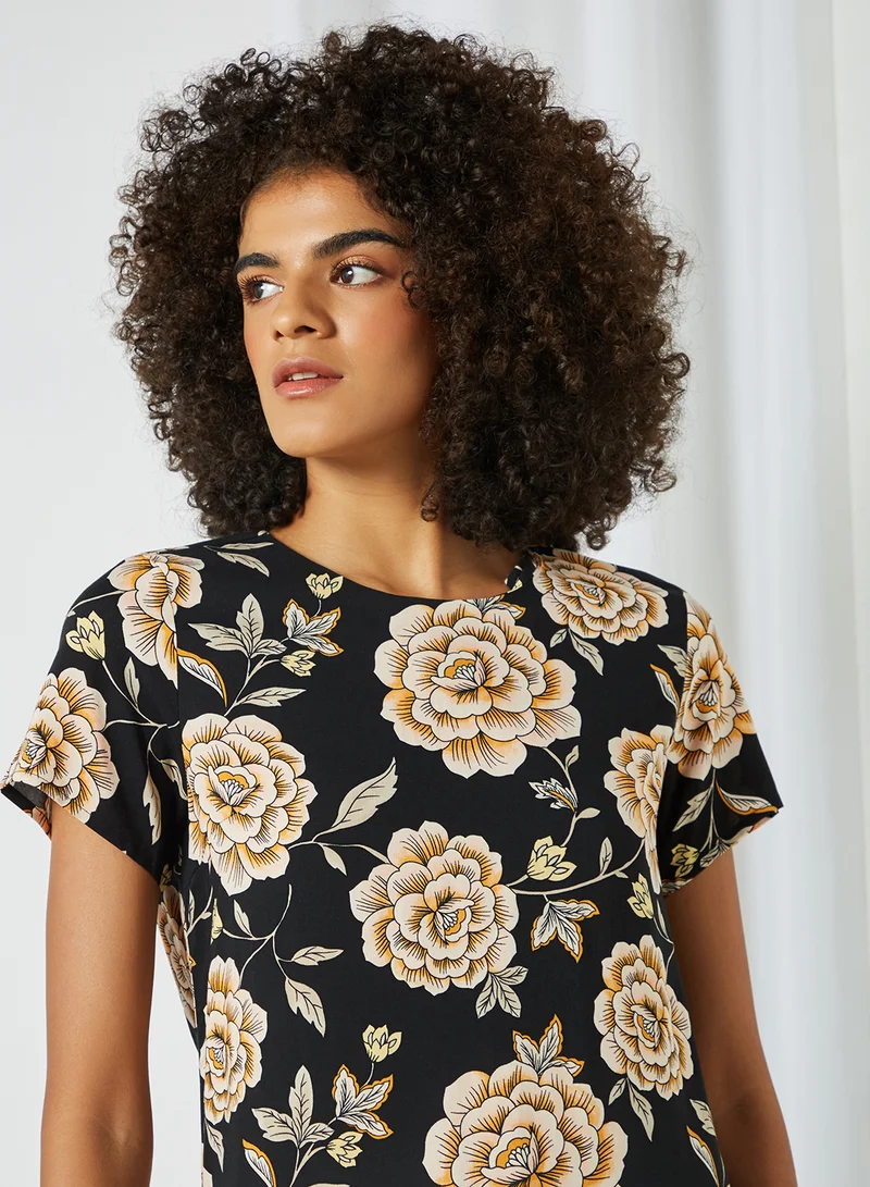 Generic Floral Print Mini Shift Dress Black/Multi