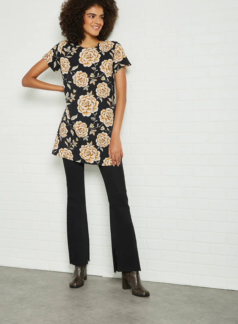 Generic Floral Print Mini Shift Dress Black/Multi