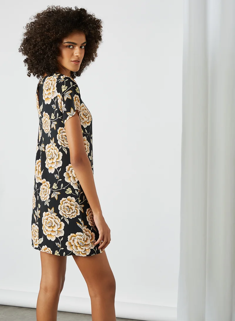 Generic Floral Print Mini Shift Dress Black/Multi