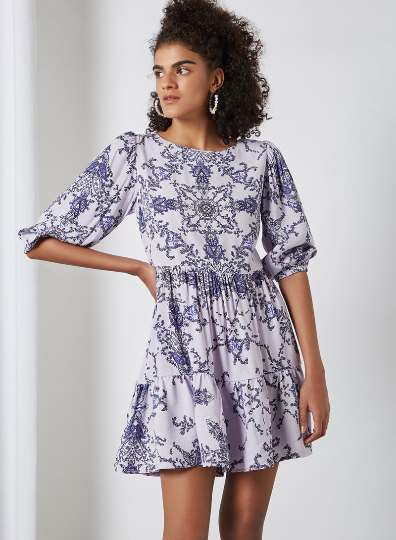 FOREVER 21 - Ornate Floral Print Swing Dress Lavender/Multi - Image 1