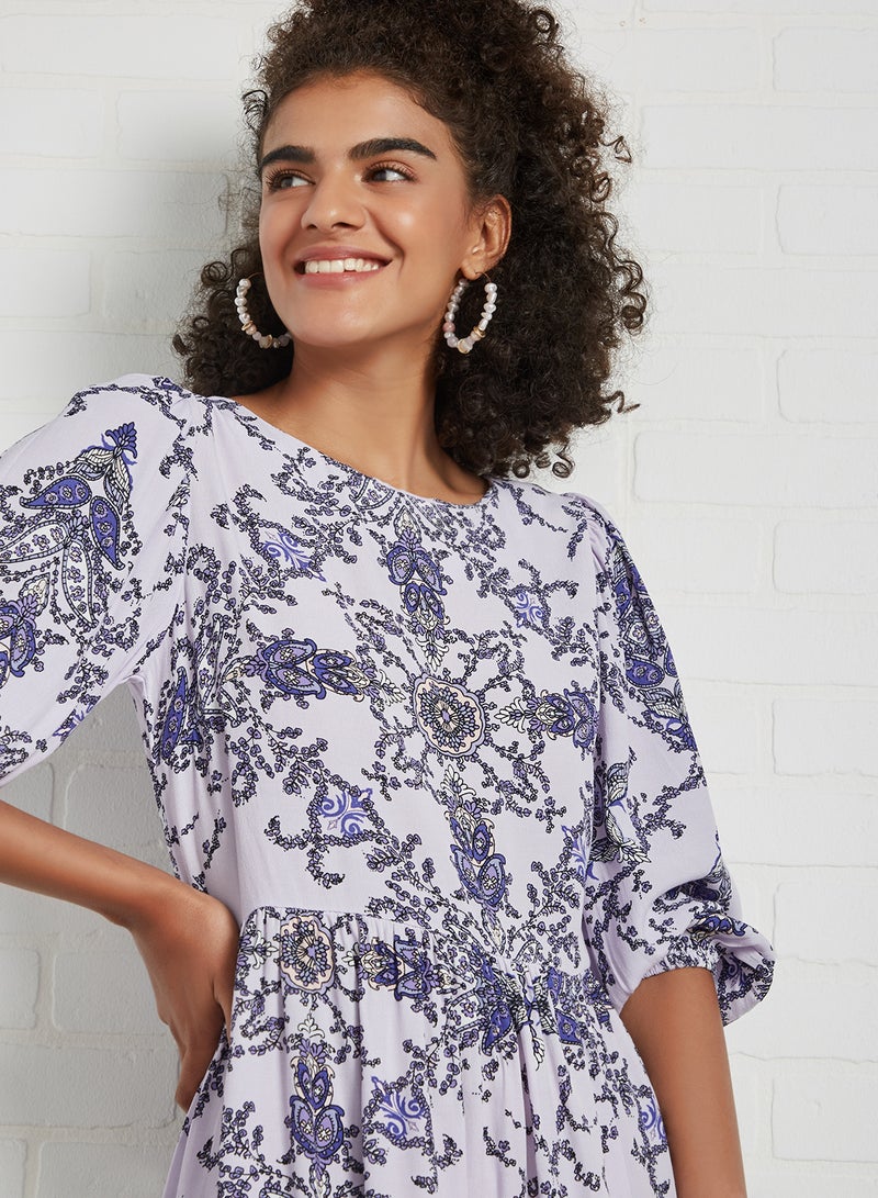FOREVER 21 - Ornate Floral Print Swing Dress Lavender/Multi - Image 1