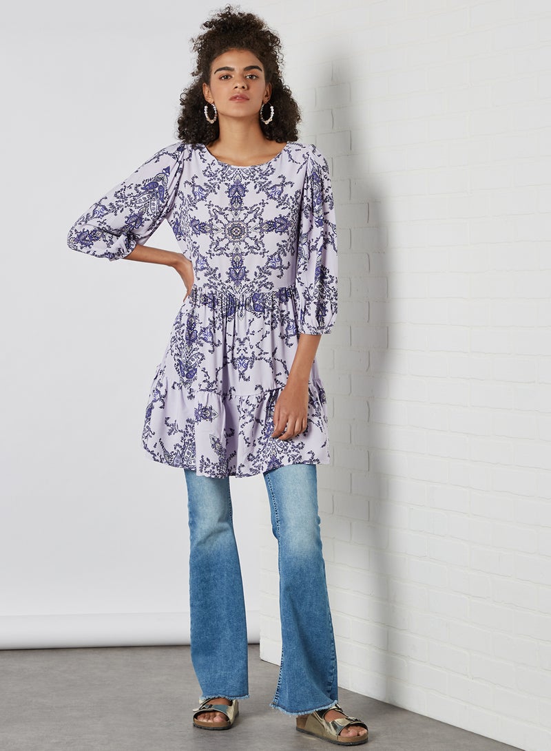 FOREVER 21 - Ornate Floral Print Swing Dress Lavender/Multi - Image 1