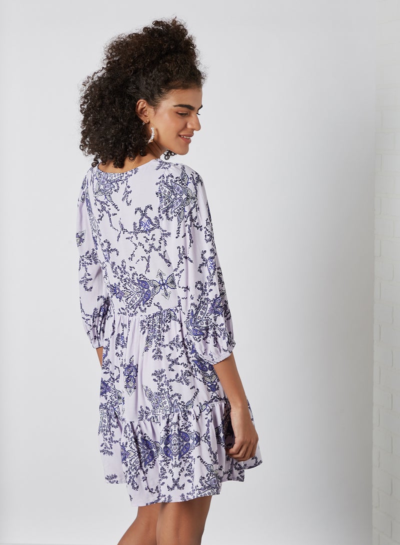 FOREVER 21 - Ornate Floral Print Swing Dress Lavender/Multi - Image 1