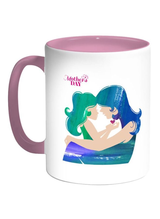 مج قهوة بنمط مطبوع يعبر عن عيد الأم أبيض / وردي / أزرق 8 x 9.5سم