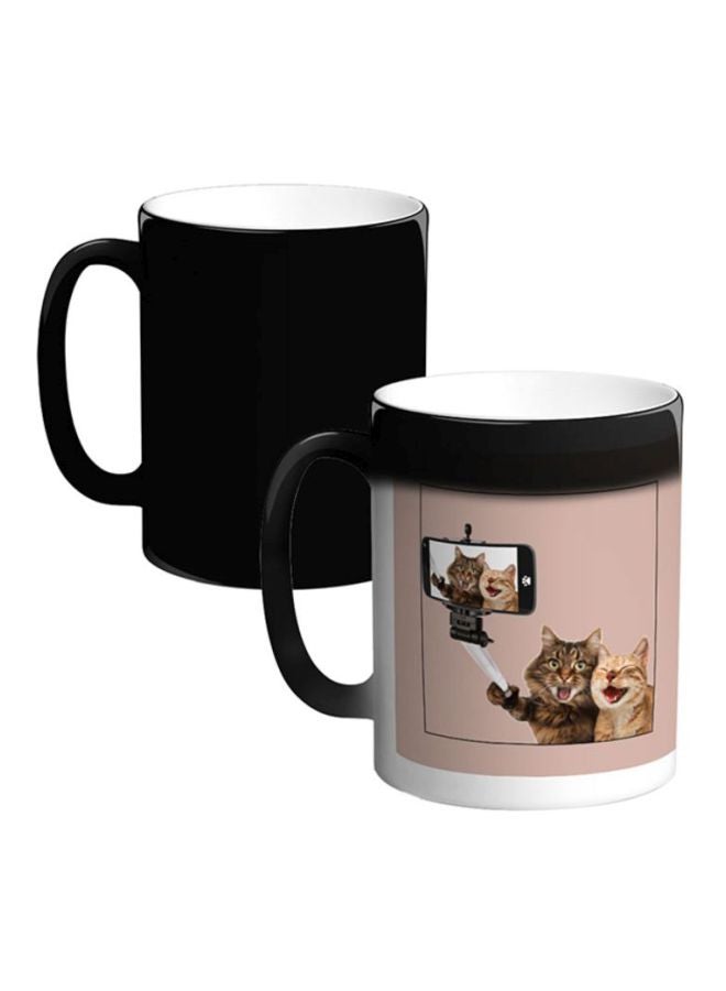Decalac Cat Taking Selfie Printed Magic Coffee Mug White/Pink