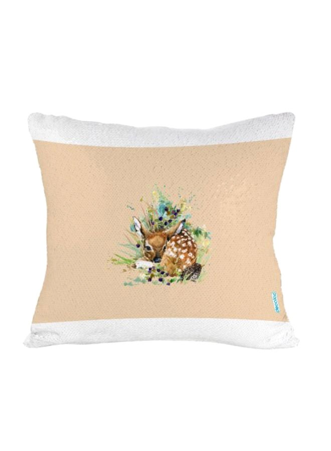 ديكالاك وسادة زينة مطرزة بالترتر القلاب برسم لغزال صغير متعدد الألوان 45 x 45سم - Image 2