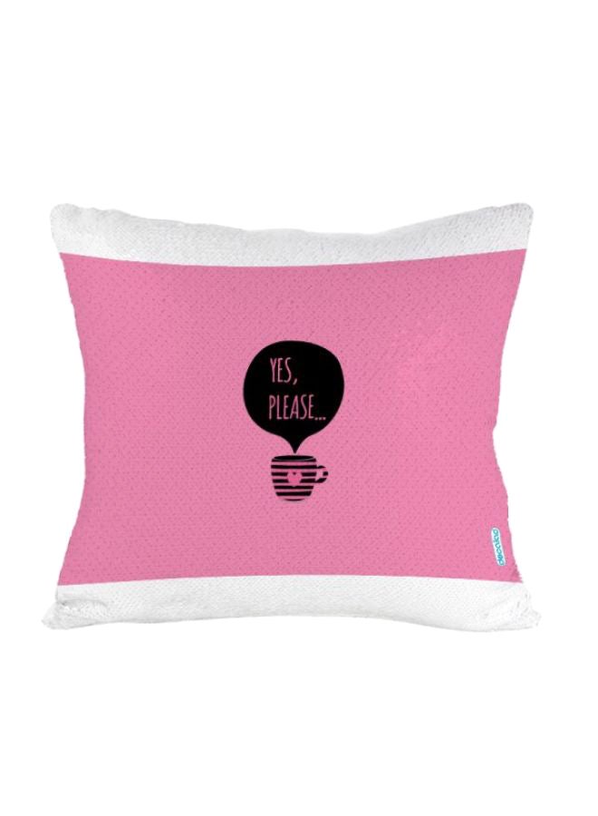 ديكالاك وسادة ديكور مزينة بترتر قلاب وطبعة مج وعبارة إنجليزية أسود/ وردي/ أبيض 45 x 45سم - Image 2