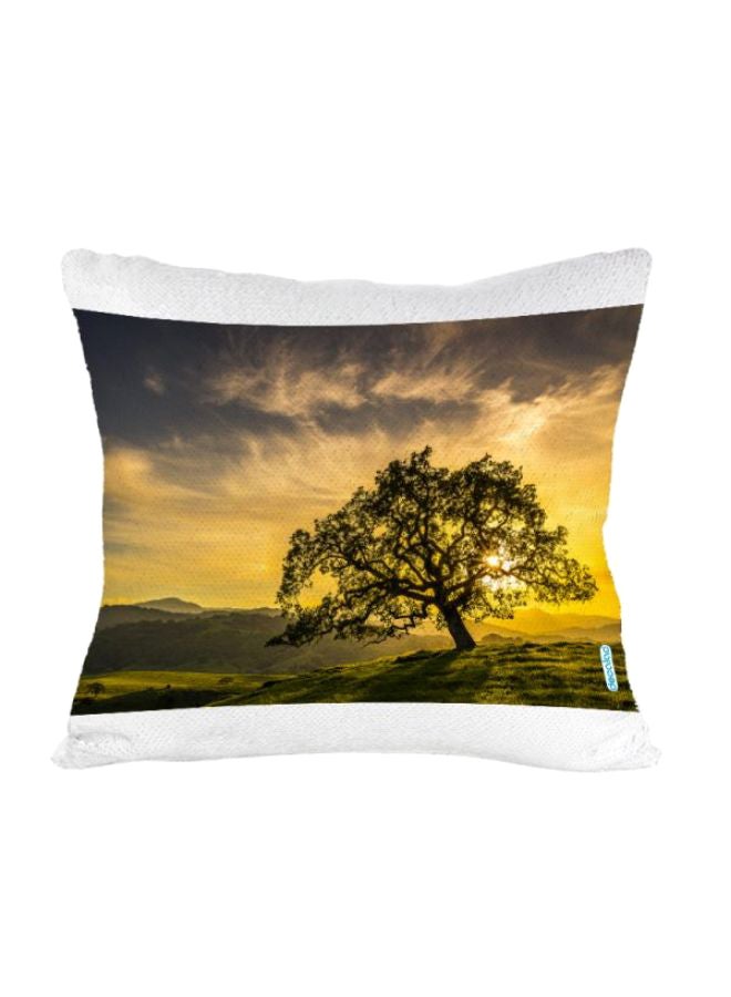 ديكالاك وسادة زينة مطرزة بالترتر القلاب بتصميم شجرة ومنظر غروب الشمس متعدد الألوان 45 x 45سم - Image 2