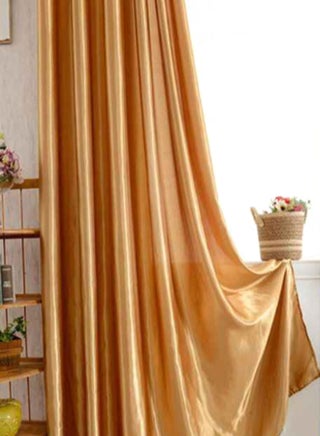 طقم ستائر للنوافذ بنقشة سادة، مكون من قطعتين ذهبي 100 x 250سم - v1605108827/N18285255A_1