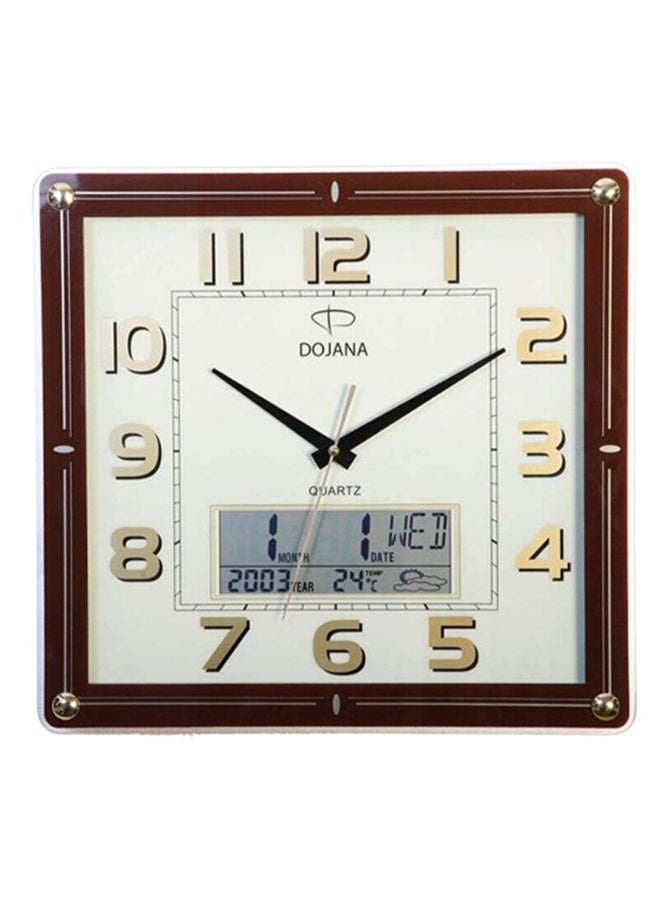 ساعة حائط بعقارب ورقمية بتصميم مربع البني/الأبيض