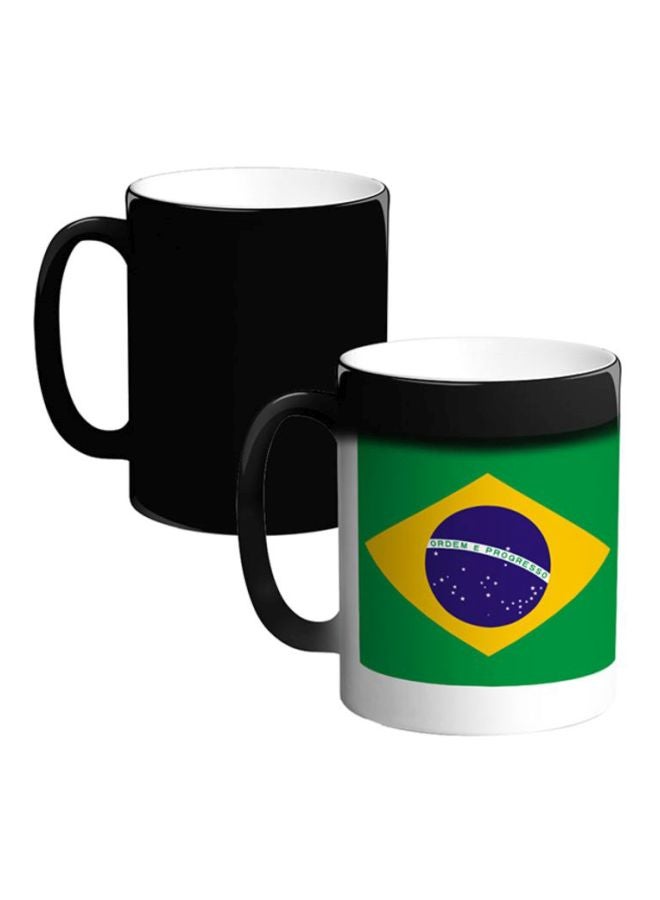 Decalac Brazil Flag Printed Magic Coffee Mug White/Green/Yellow 