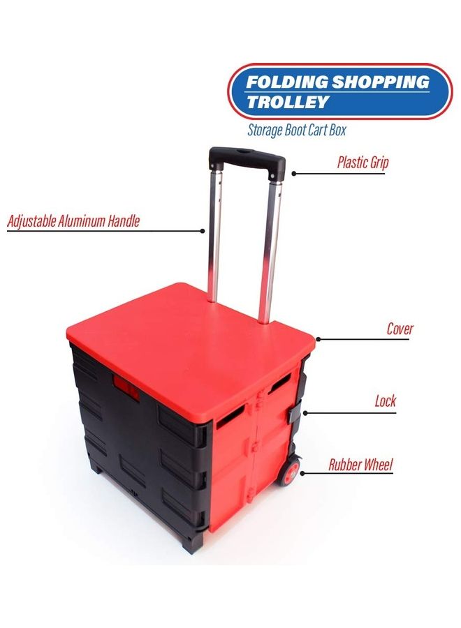 Generic 25kg Folding Shopping Trolley Storage Boot Cart Box (Red/Black) Red 38x36x8cm  - Image 3