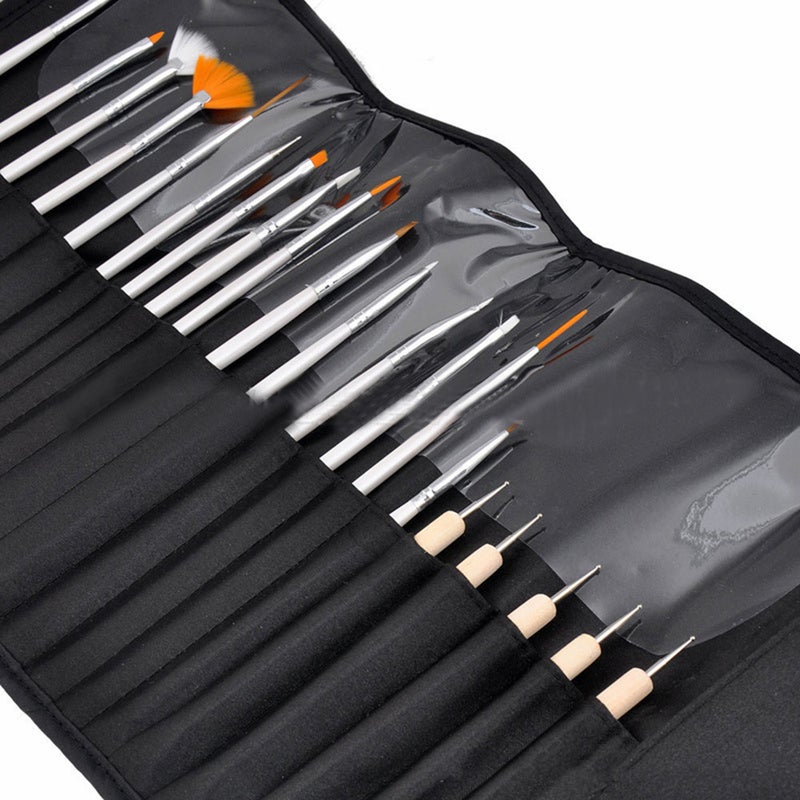 20 Pieces Nail Art Brush Set Black - Image 3