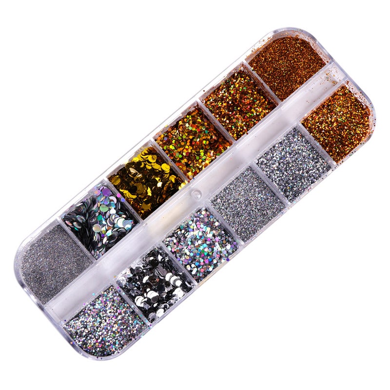 12 Piece Holographic Nail Glitter Sequin Flakes Multicolor - Image 1