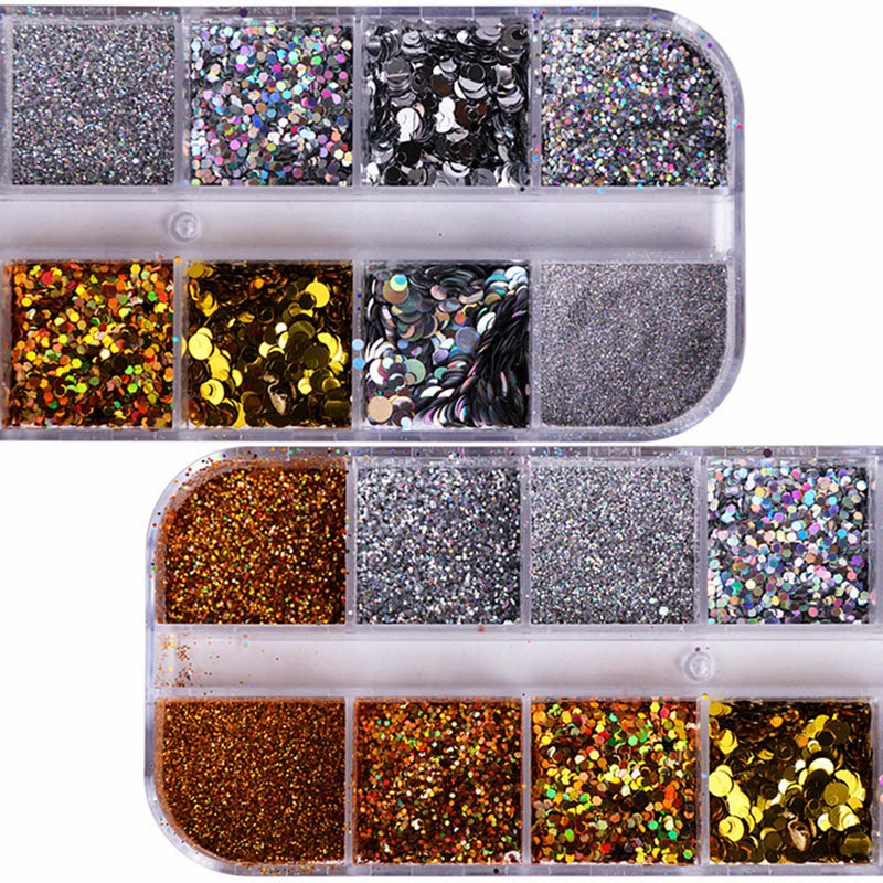 12 Piece Holographic Nail Glitter Sequin Flakes Multicolor - Image 2