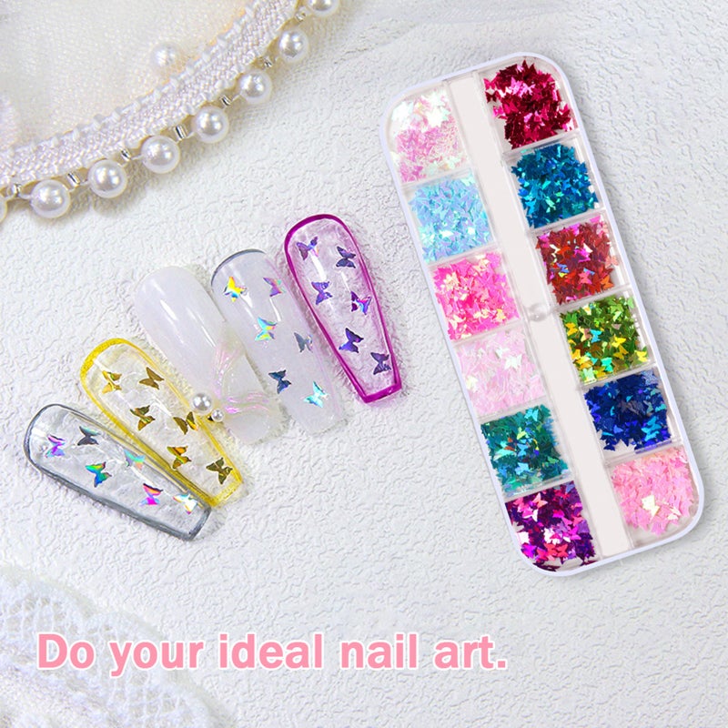 12 Grids Butterfly Glitter Nail Art Sequins Multicolor - Image 4