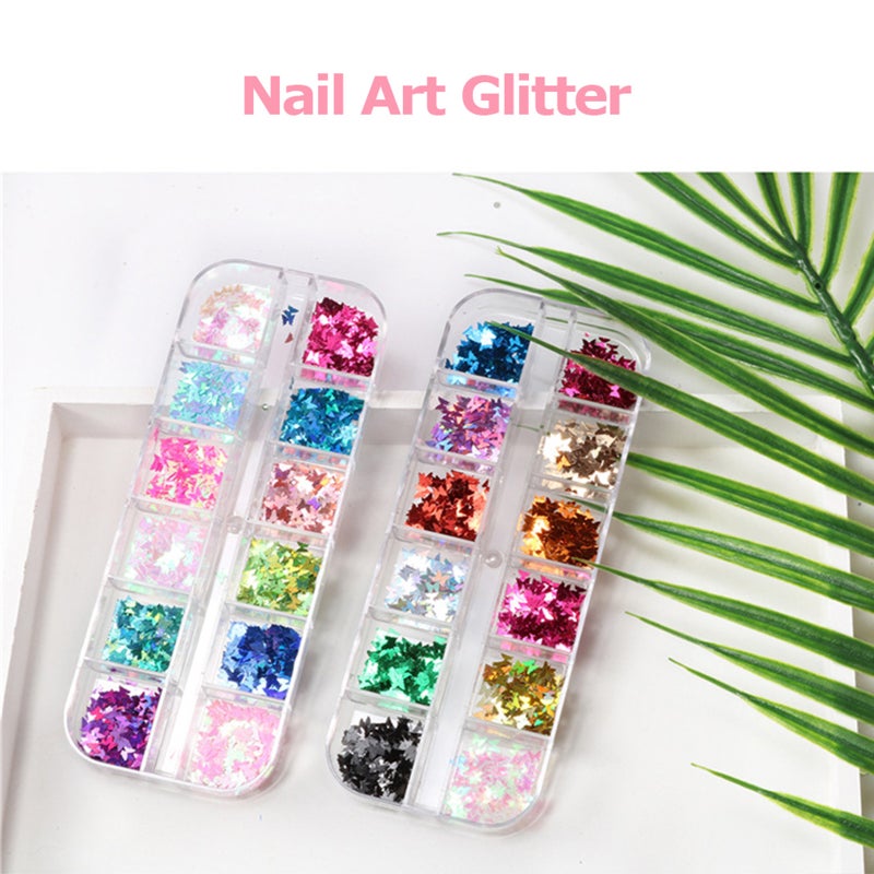 12 Grids Butterfly Glitter Nail Art Sequins Multicolor - Image 5
