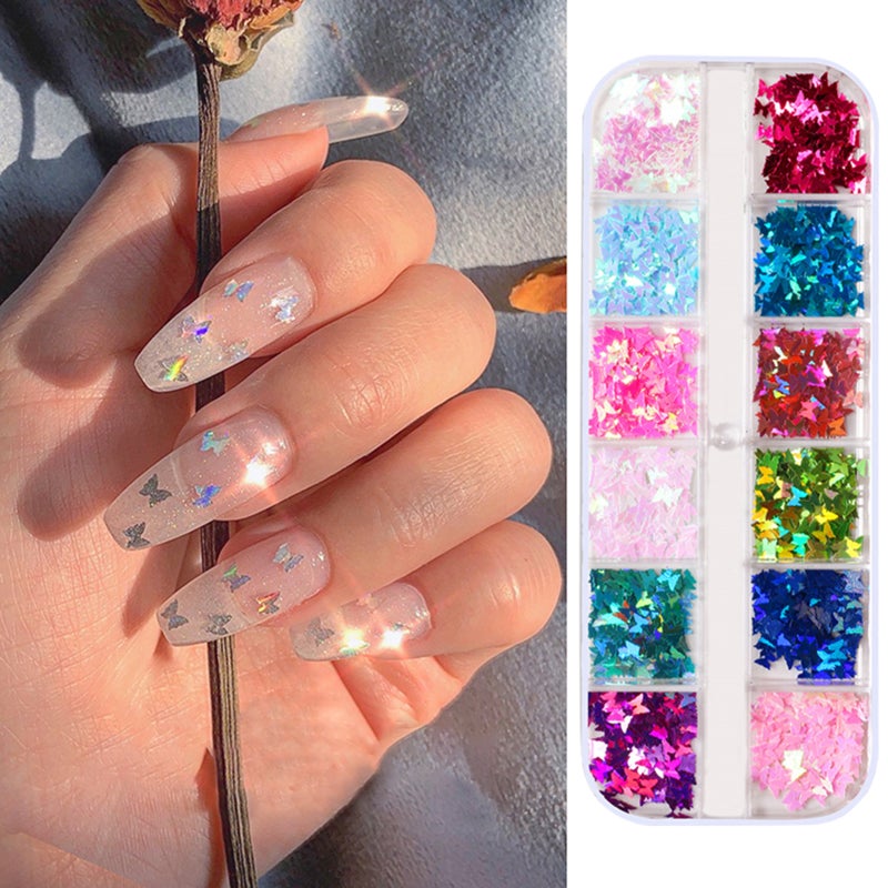12 Grids Butterfly Glitter Nail Art Sequins Multicolor - Image 2