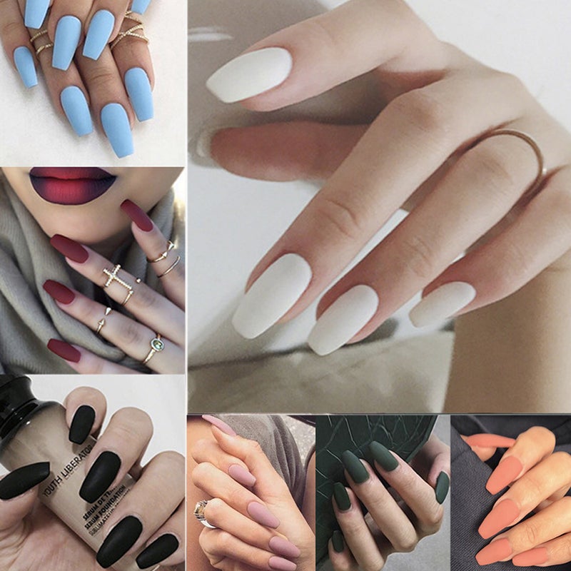 Generic - 24 Piece Ballerina Pure Color Matte Coffin Nails Set Light wine red - Image 1