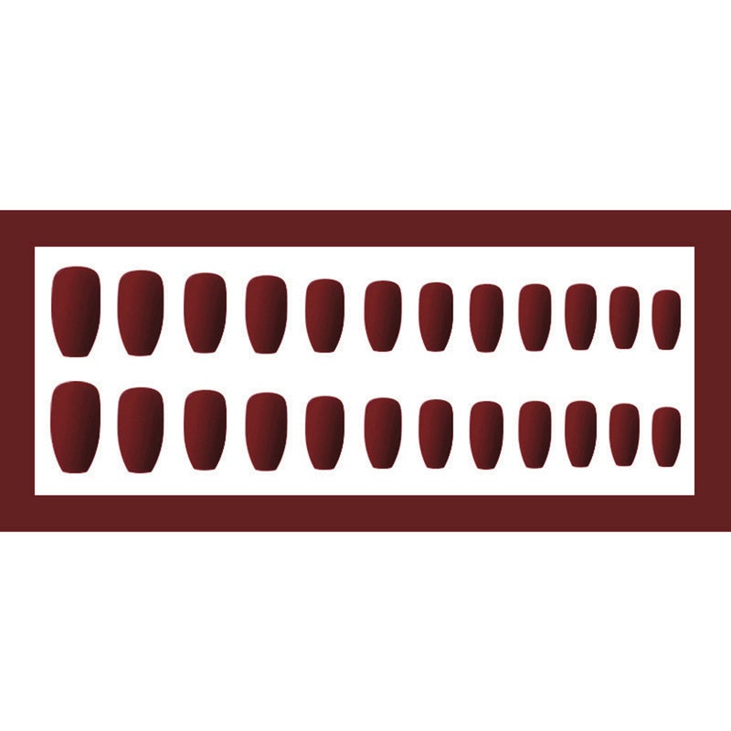 Generic - 24 Piece Ballerina Pure Color Matte Coffin Nails Set Light wine red - Image 1